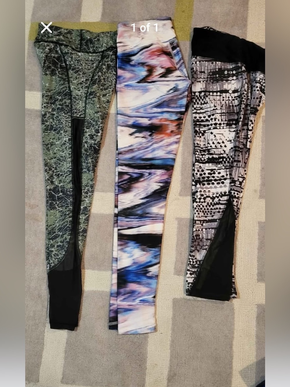 Women's Multicolor Abstract Print Active Leggings - Green/Blue/Purple